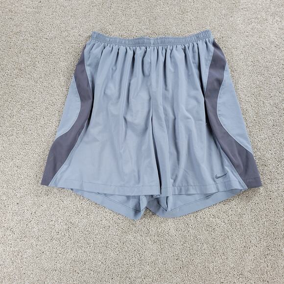 Nike Womens Dri Fit Shorts M Blue Gray Brief Lined Gym Running Active Pull On - Picture 1 of 12